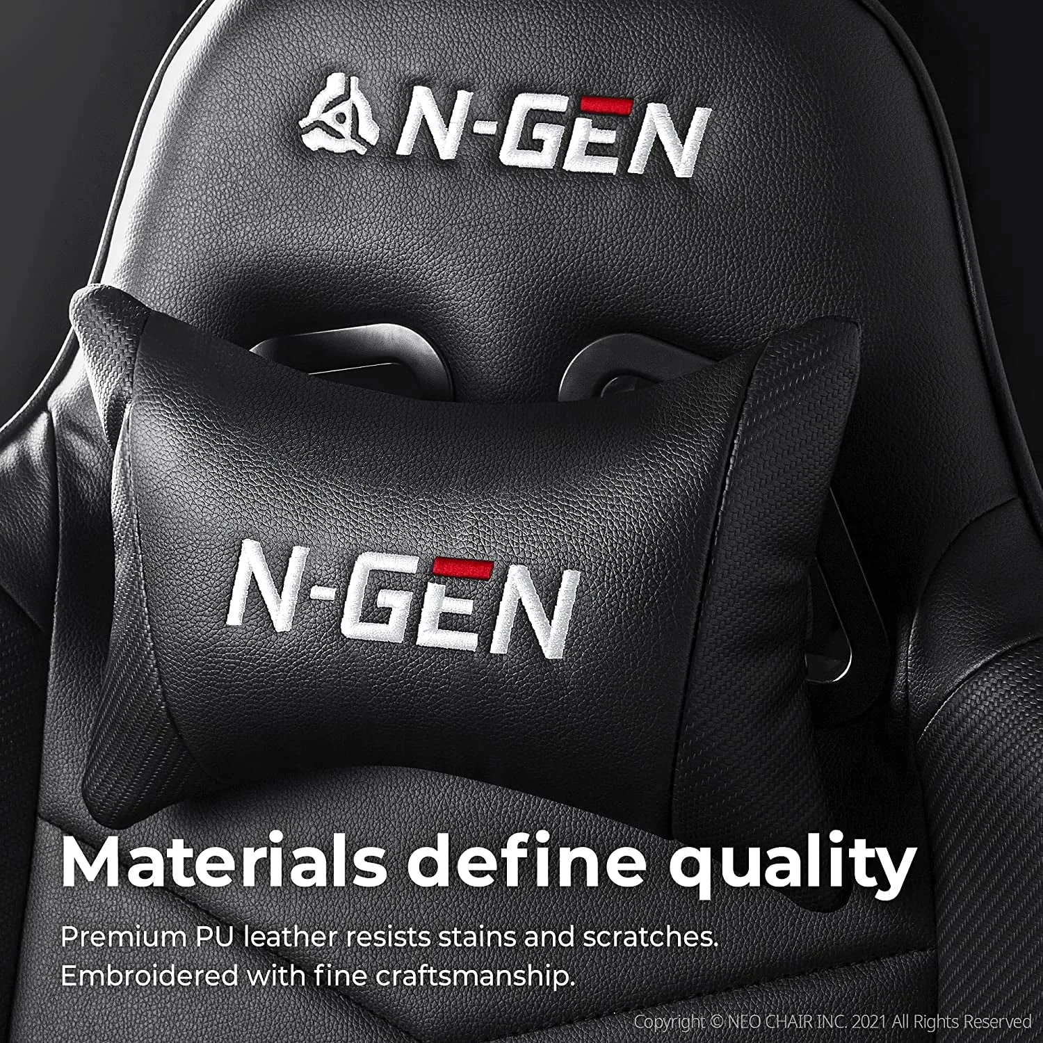 N-GEN Gaming Chair Computer Ergonomic Office Adjustable Lumbar Support Racing Style High Back Desk Swivel Executive Video Game PC Leather Height Reclining with Footrest (2. Black)