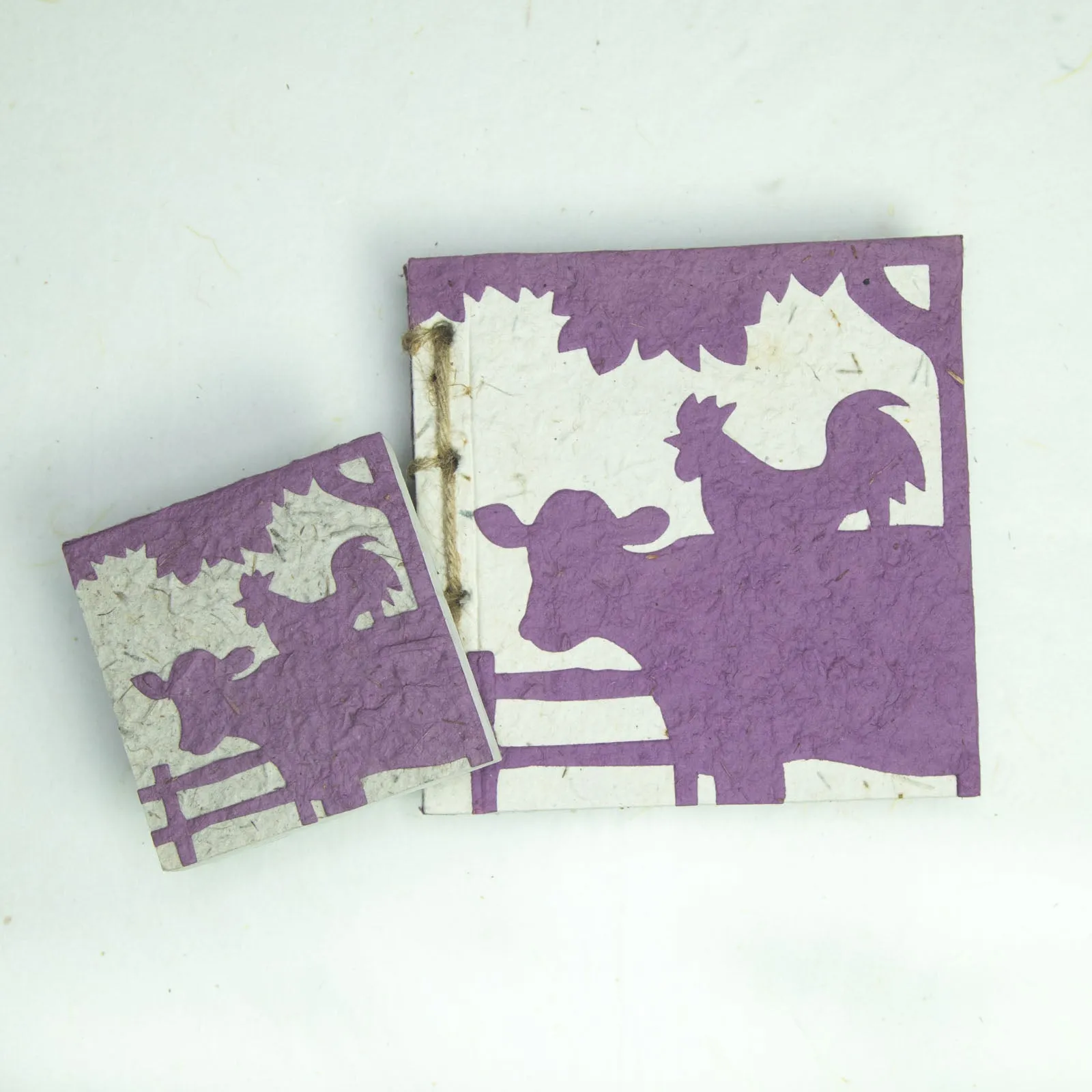 On The Farm - Cow & Rooster - Purple - Twine Eco-friendly Journal and Scratch Pad Set