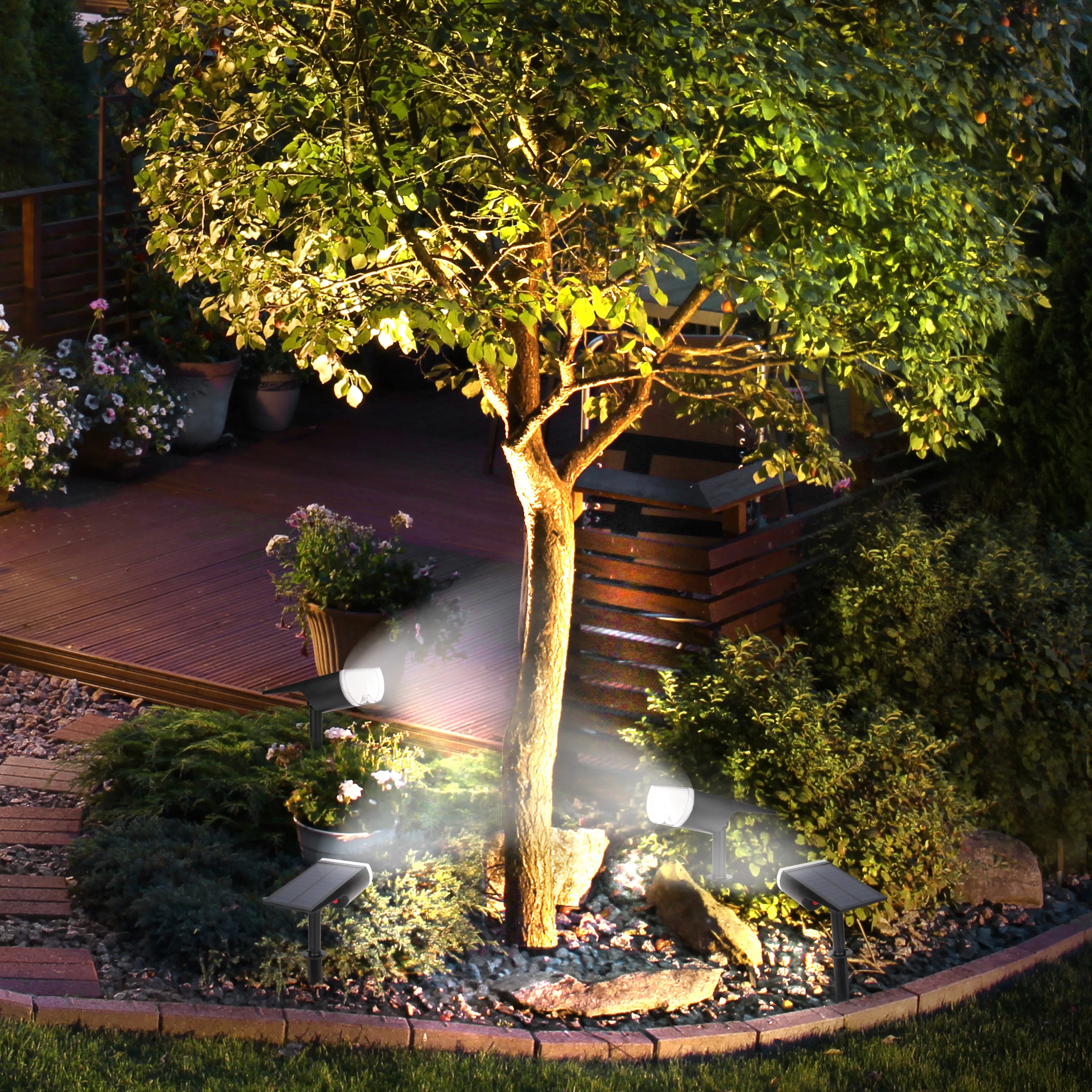 Outdoor Solar Spotlight w/ Wall-Mount & Ground-Stake