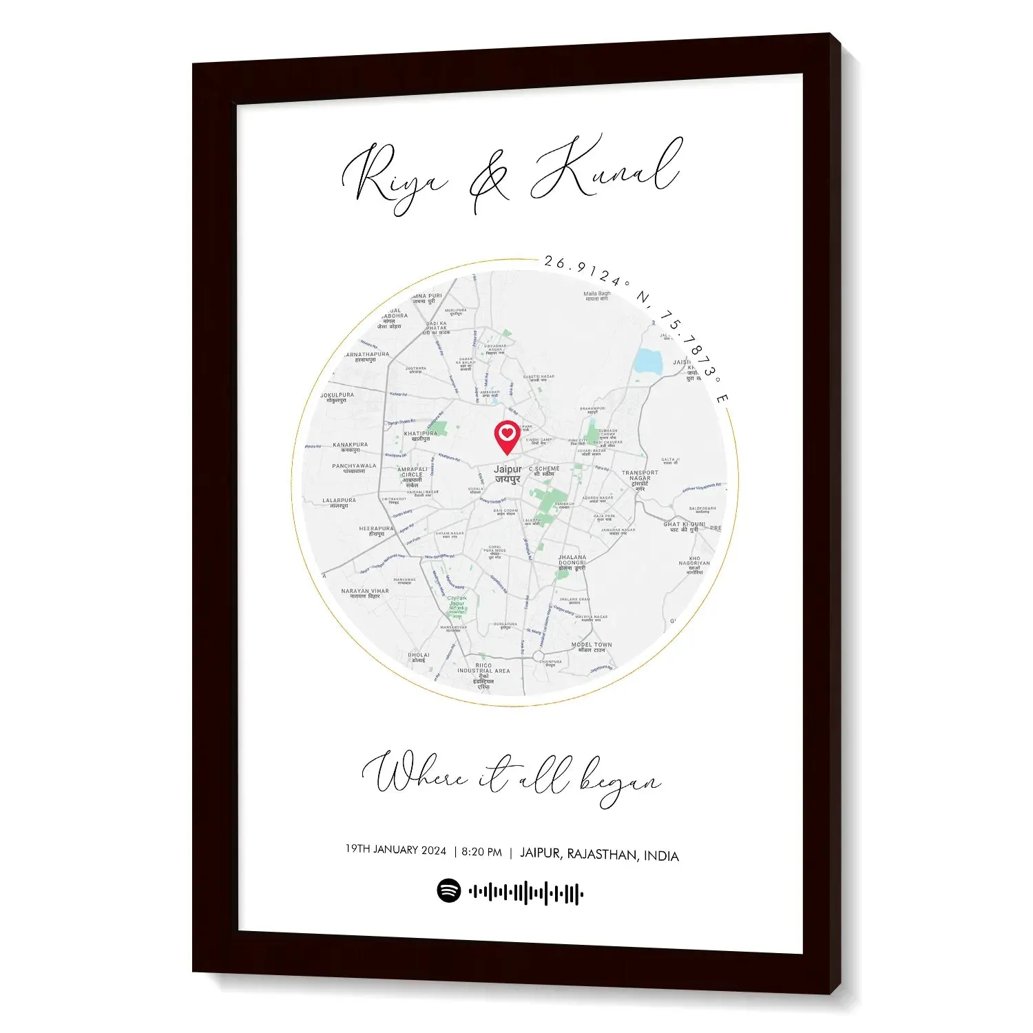 Personalized Distance Map Pictured Framed
