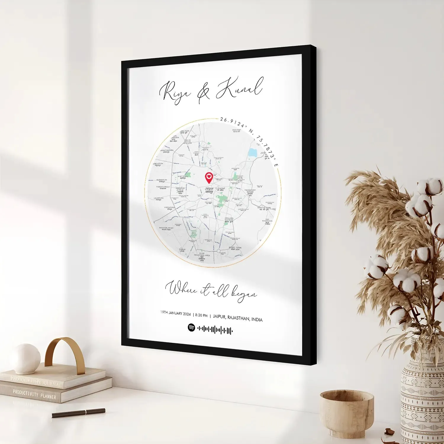 Personalized Distance Map Pictured Framed