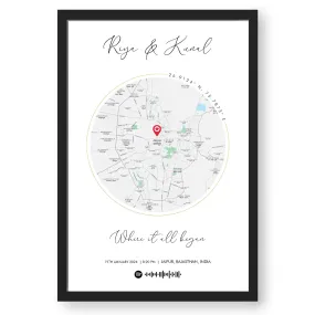 Personalized Distance Map Pictured Framed