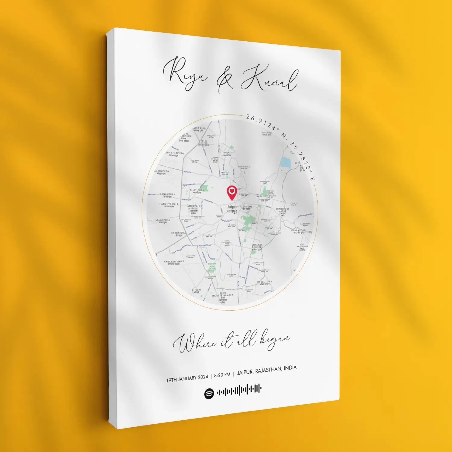 Personalized Distance Map Pictured Framed