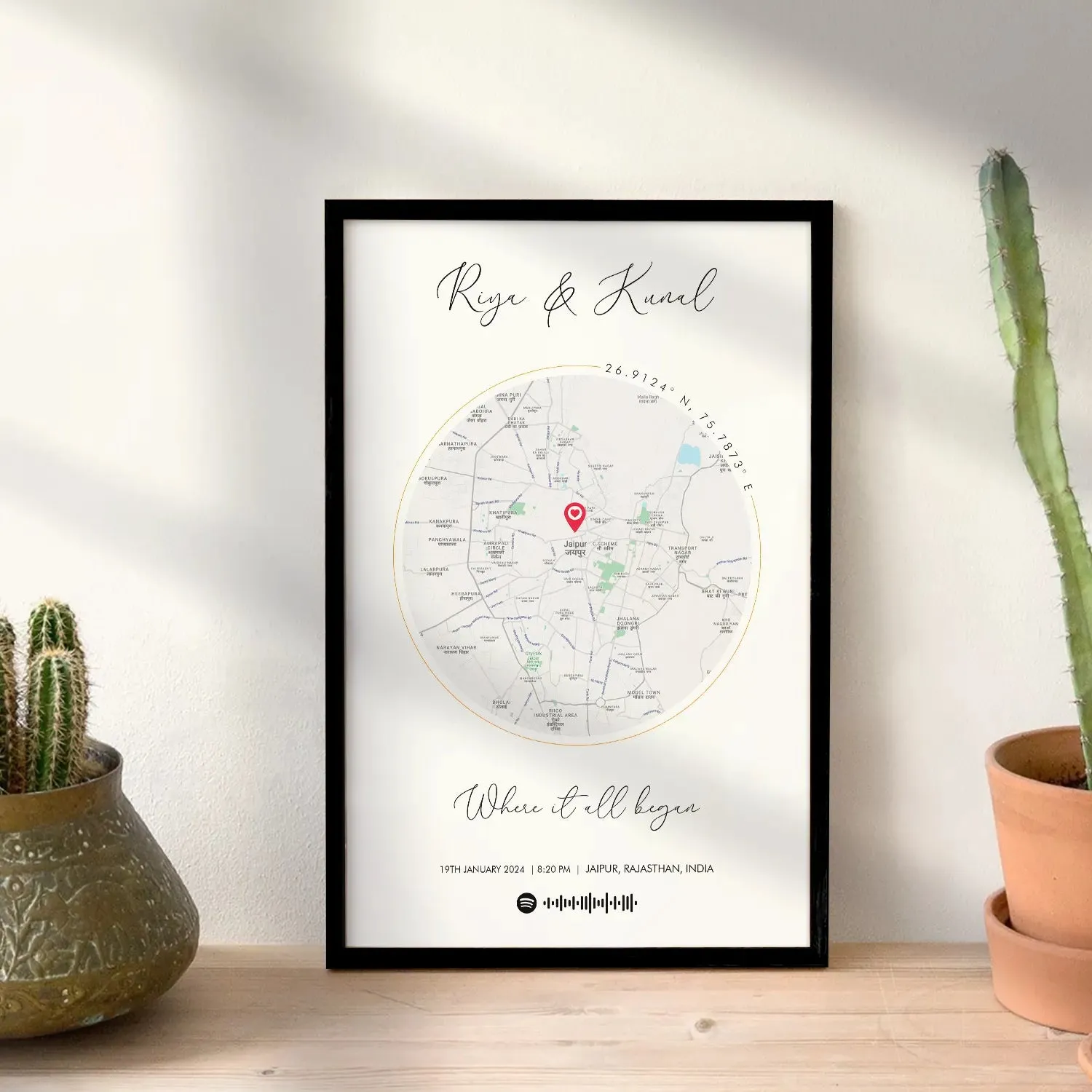 Personalized Distance Map Pictured Framed