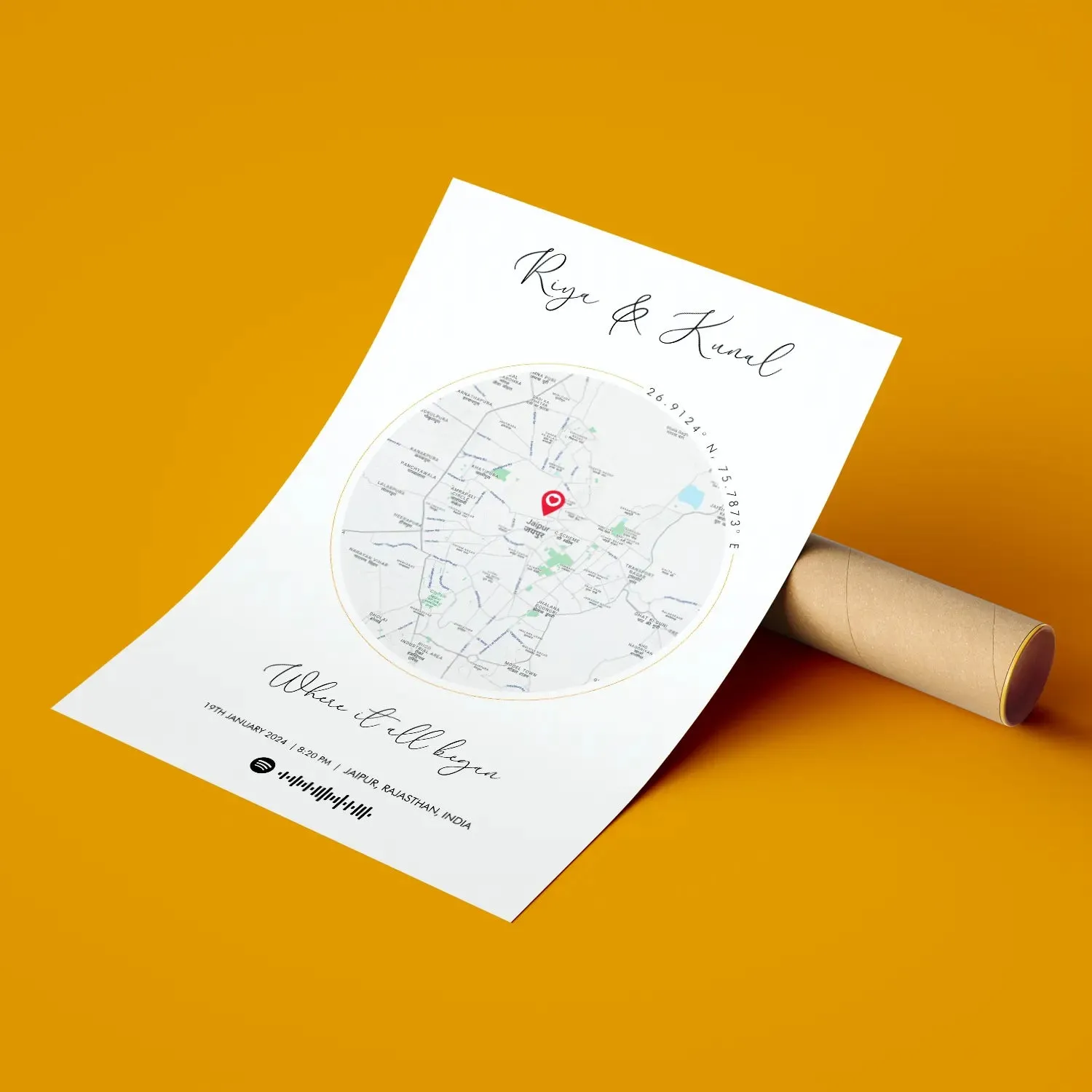Personalized Distance Map Pictured Framed