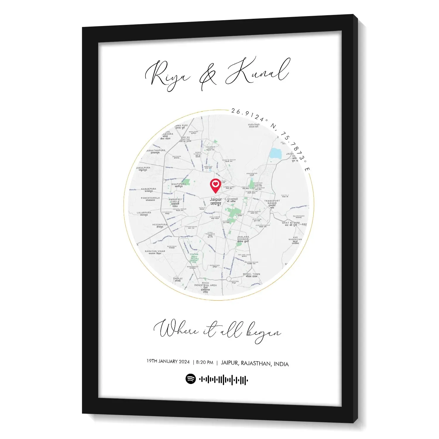 Personalized Distance Map Pictured Framed