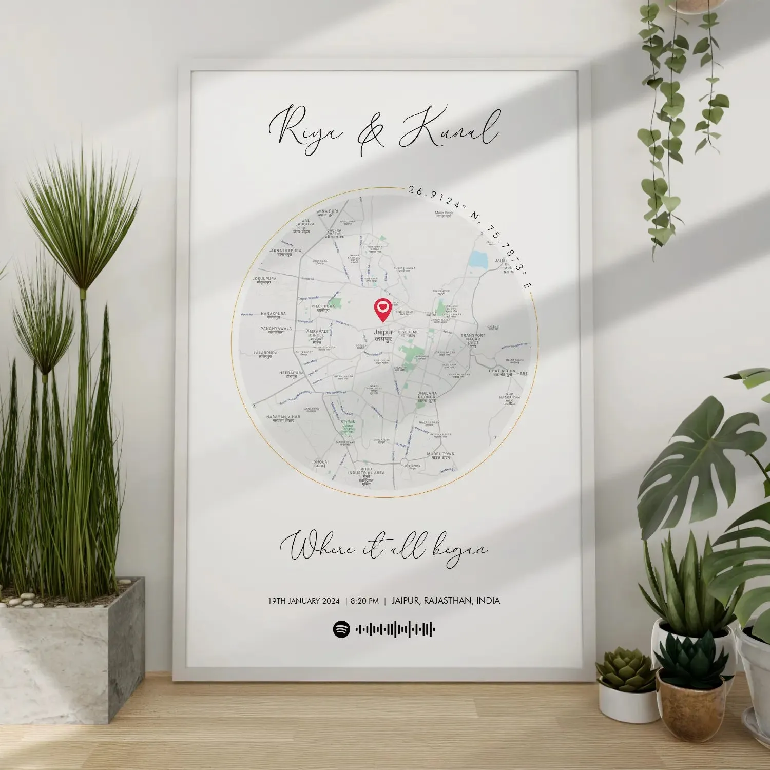 Personalized Distance Map Pictured Framed