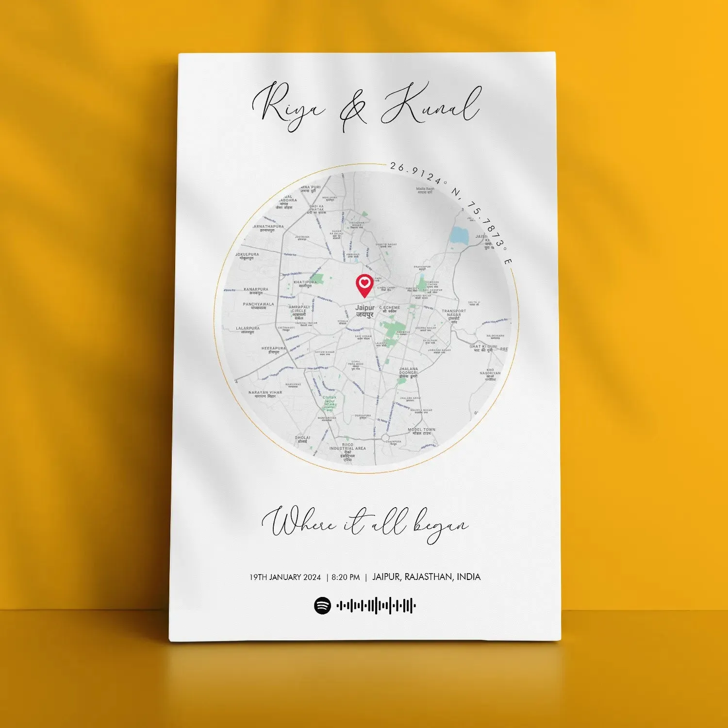 Personalized Distance Map Pictured Framed
