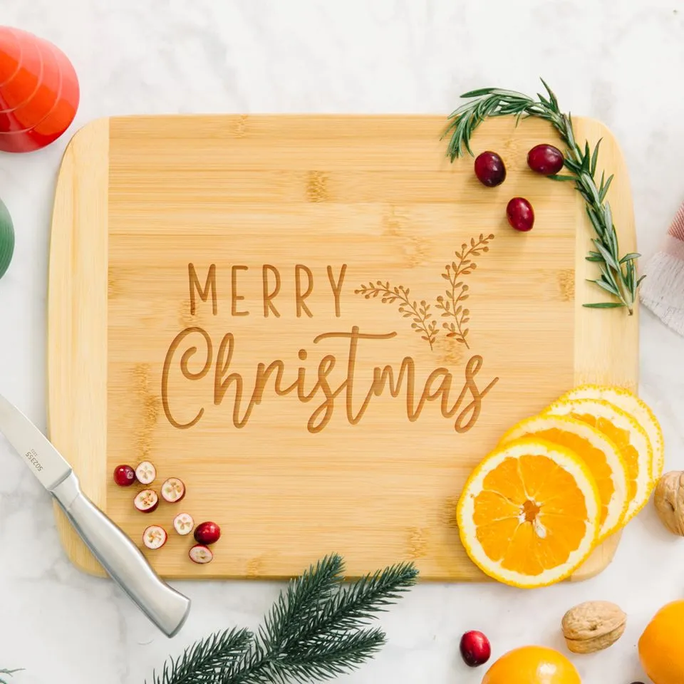 Personalized Holiday Bamboo Cutting Boards - Rounded Edge