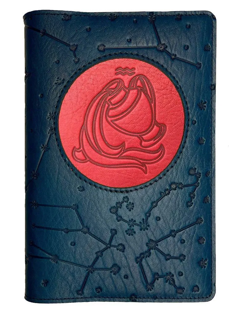 Refillable Leather Journal, Zodiac Icon, Aquarius