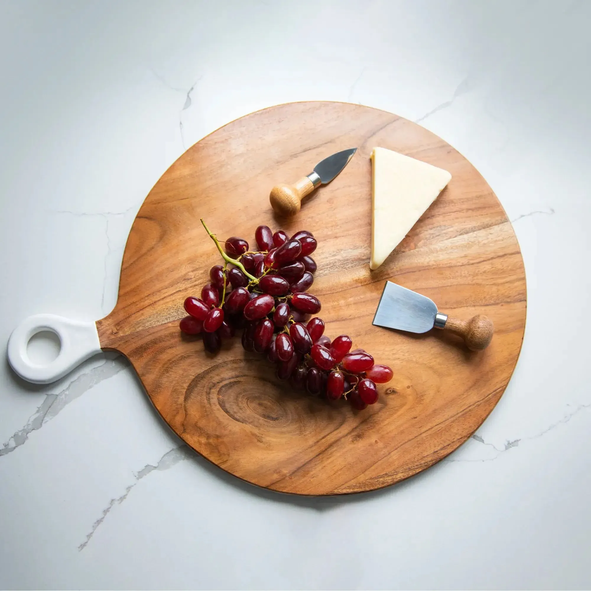 Round Charcuterie Board-Wood White Collection Acacia Wood