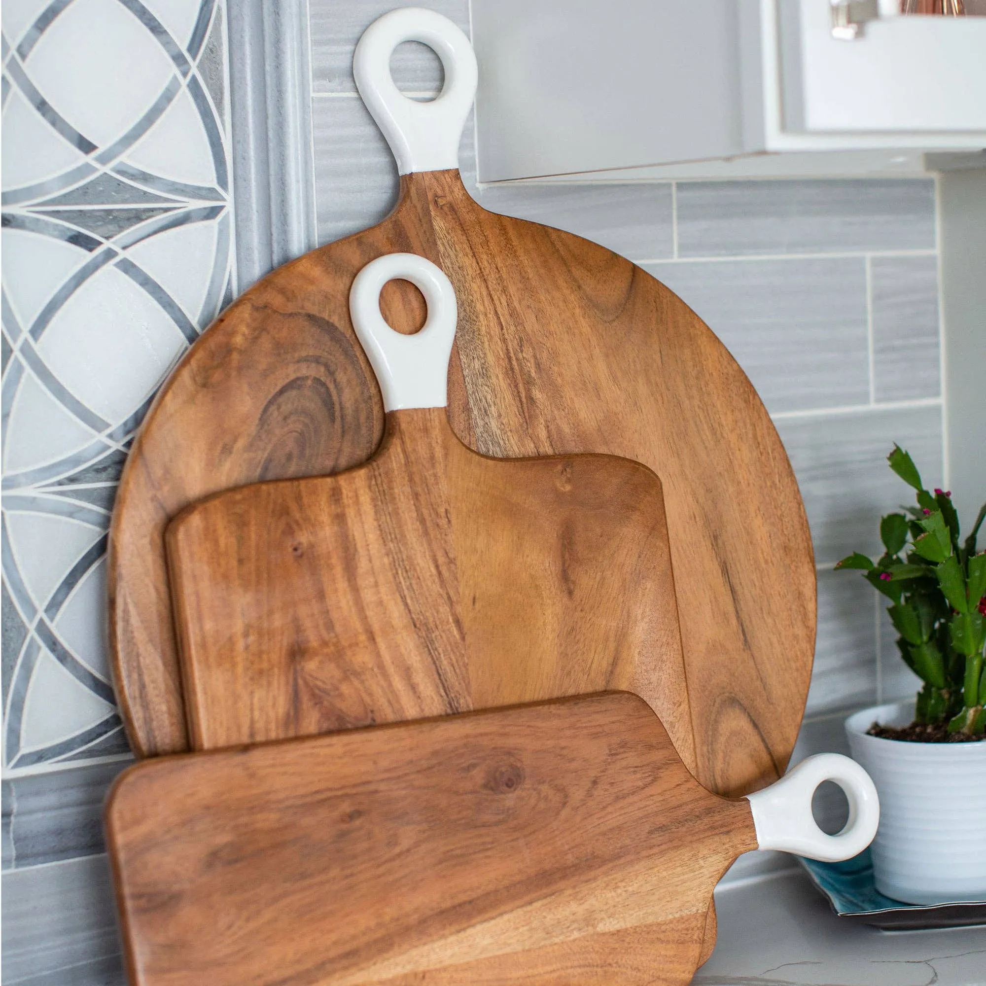 Round Charcuterie Board-Wood White Collection Acacia Wood