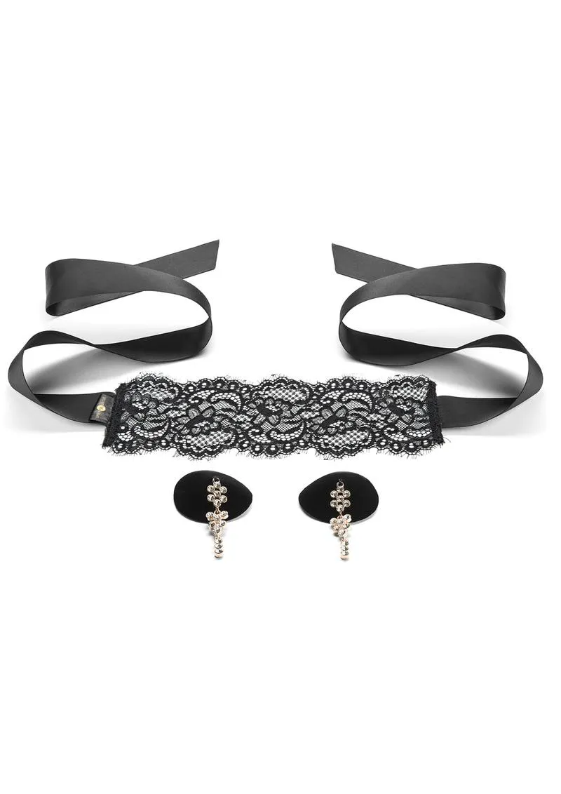 Secret Kisses Temptation Set Boudoir Lace Blindfold and Tassel Pasties