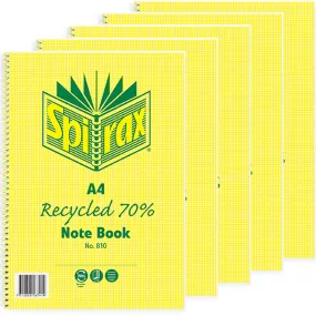 Spirax 810 Notebook 7mm Ruled 70% Recycled Spiral Bound A4 120 Page Pack 5