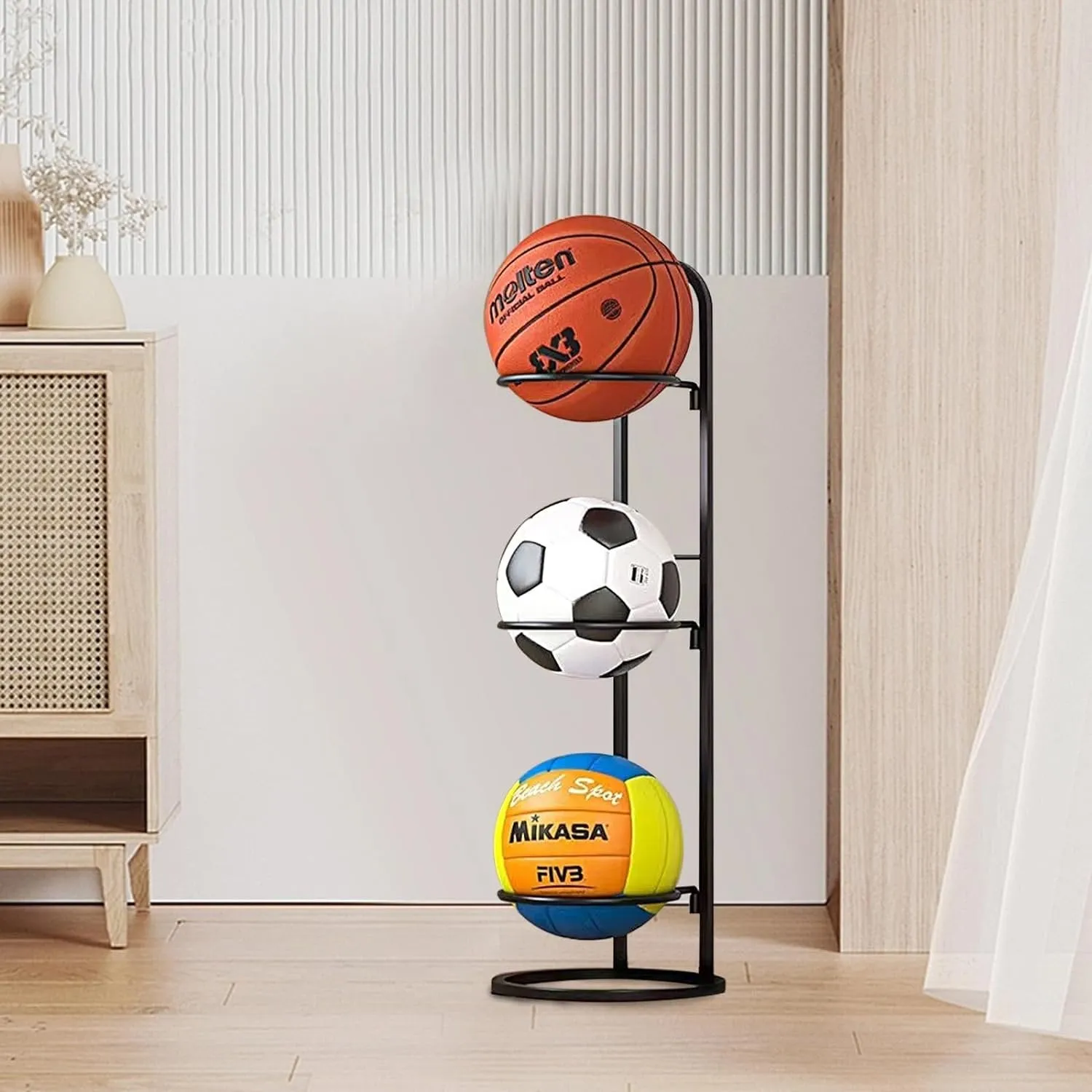 Sports Ball Storage Rack - Removable Garage Ball Organizer, Vertical Sports Display Stand for Volleyball, Football, Basketball and Soccer Ball