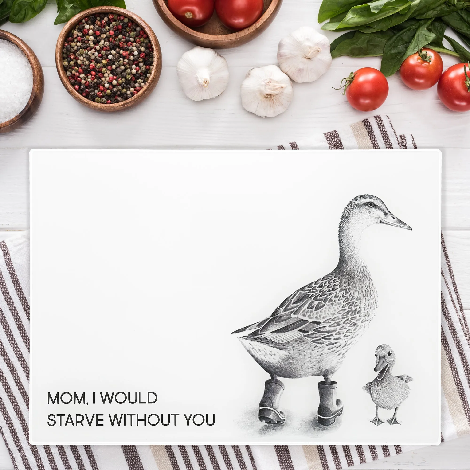 Starve Without You 13.75" x 9.75" Glass Cutting Board