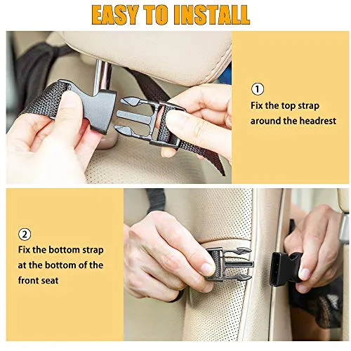 ULEEKA Car Backseat Organizer with 10" Table Holder, 9 Storage Pockets Seat Back Protectors Kick Mats for Kids Toddlers, Travel Accessories, Black, 2 Pack
