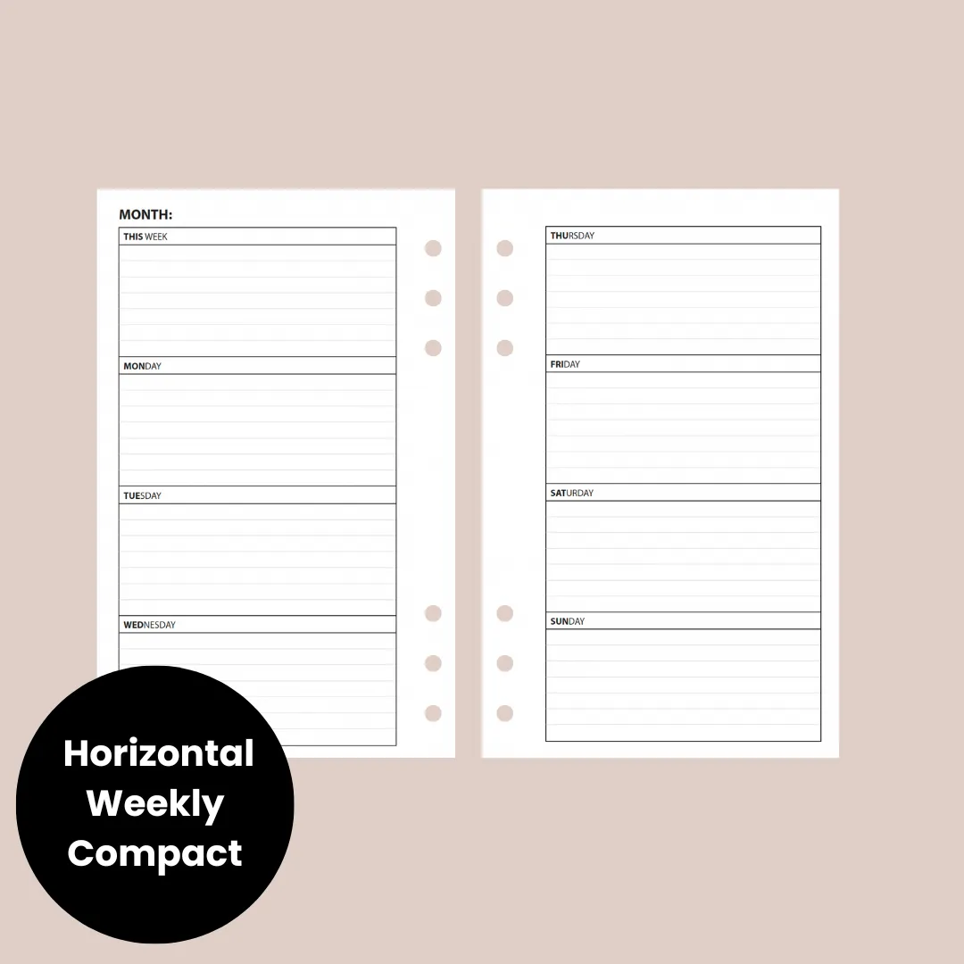 Undated Weekly Horizontal Planner Inserts