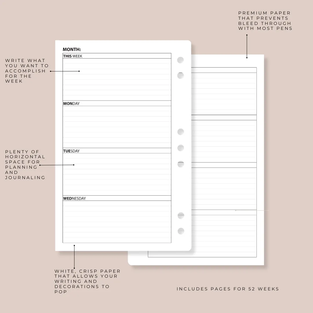 Undated Weekly Horizontal Planner Inserts