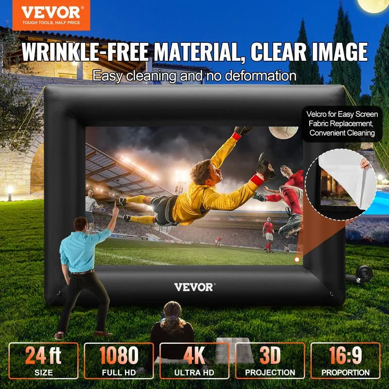VEVOR Inflatable Movie Screen 24FT Inflatable Projector Screen for outside with 360W Air Blower Inflatable Screen Oxford Fabric Material Blow up Screen for Outdoor Movie Supports Front/Rear Projection