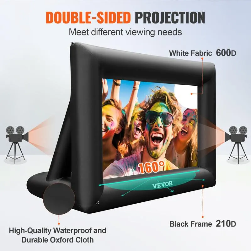 VEVOR Inflatable Movie Screen 24FT Inflatable Projector Screen for outside with 360W Air Blower Inflatable Screen Oxford Fabric Material Blow up Screen for Outdoor Movie Supports Front/Rear Projection