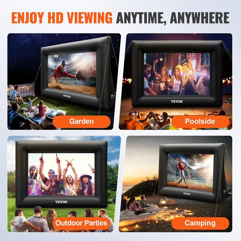 VEVOR Inflatable Movie Screen 24FT Inflatable Projector Screen for outside with 360W Air Blower Inflatable Screen Oxford Fabric Material Blow up Screen for Outdoor Movie Supports Front/Rear Projection