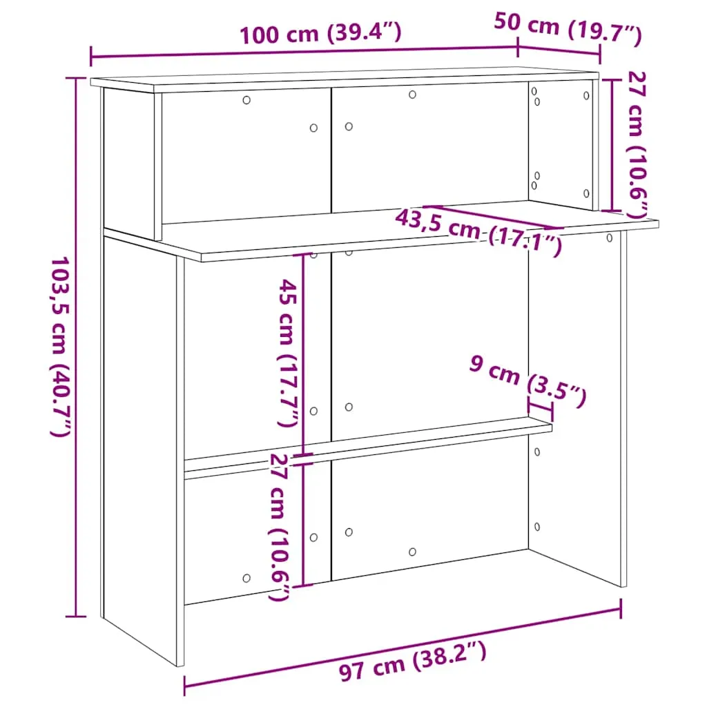 vidaXL Reception Desk Concrete Grey 100x50x103.5 cm Engineered Wood