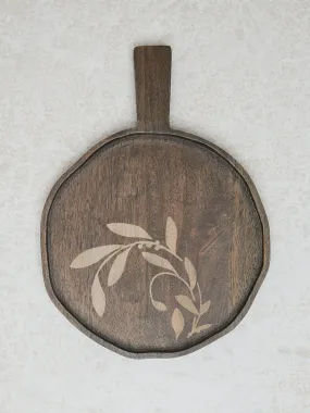 Westside Home Dark Brown Leaf Etched Wooden Pizza Platter - Small