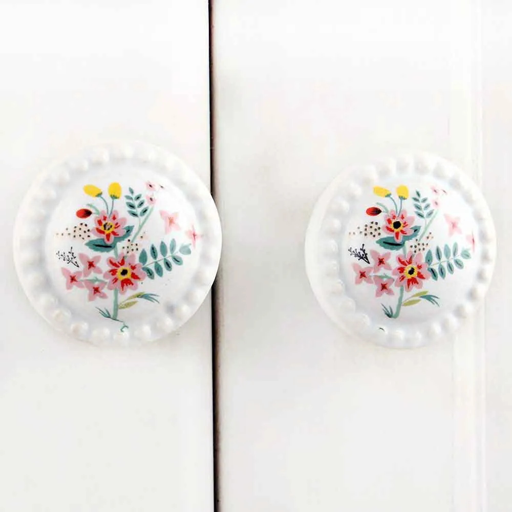 White Pink Dahlia Floral furniture Knob