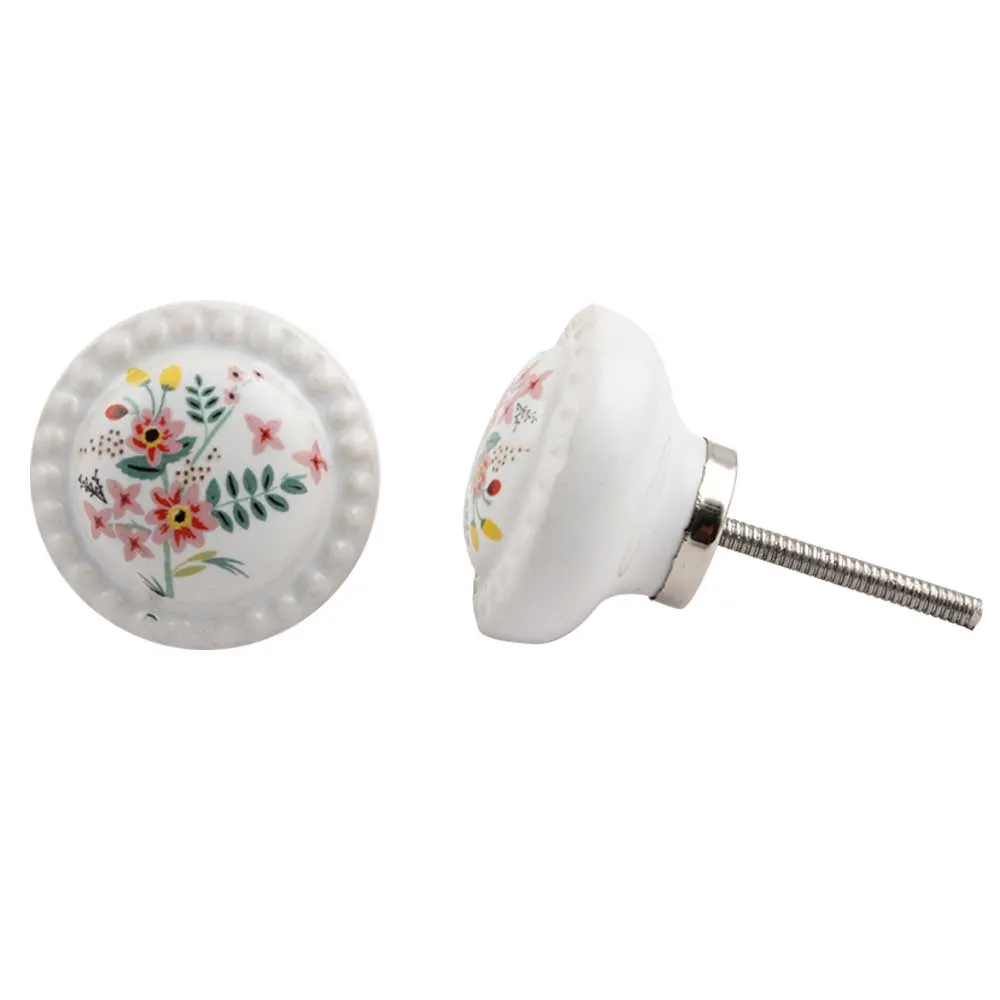 White Pink Dahlia Floral furniture Knob