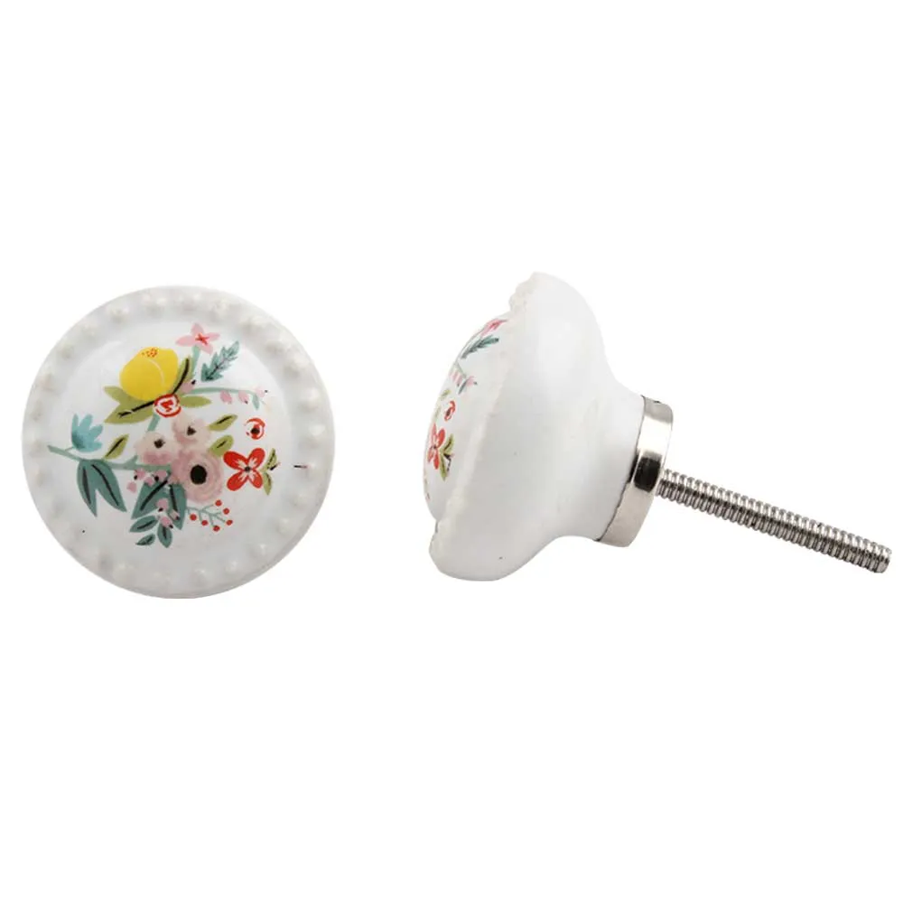 White Yellow Rose Floral Knob