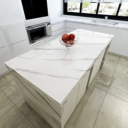 YENHOME 30x118 Inch White Marble Contact Paper for Countertops Waterproof Self Adhesive Marble Wallpaper Marble Contact Paper Peel and Stick Countertops Wrap for Kitchen Counter Glossy Marble Paper