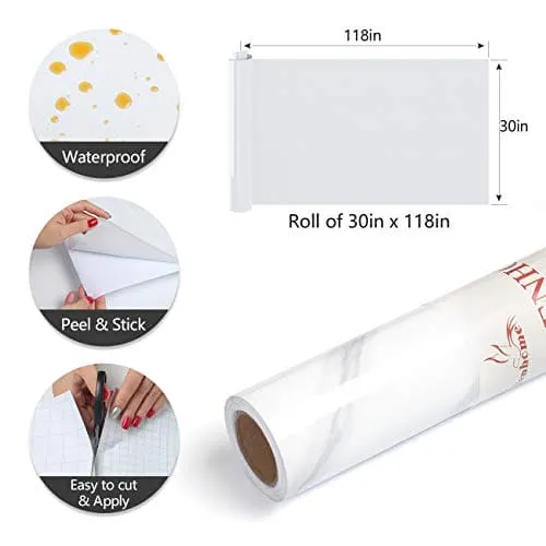 YENHOME 30x118 Inch White Marble Contact Paper for Countertops Waterproof Self Adhesive Marble Wallpaper Marble Contact Paper Peel and Stick Countertops Wrap for Kitchen Counter Glossy Marble Paper